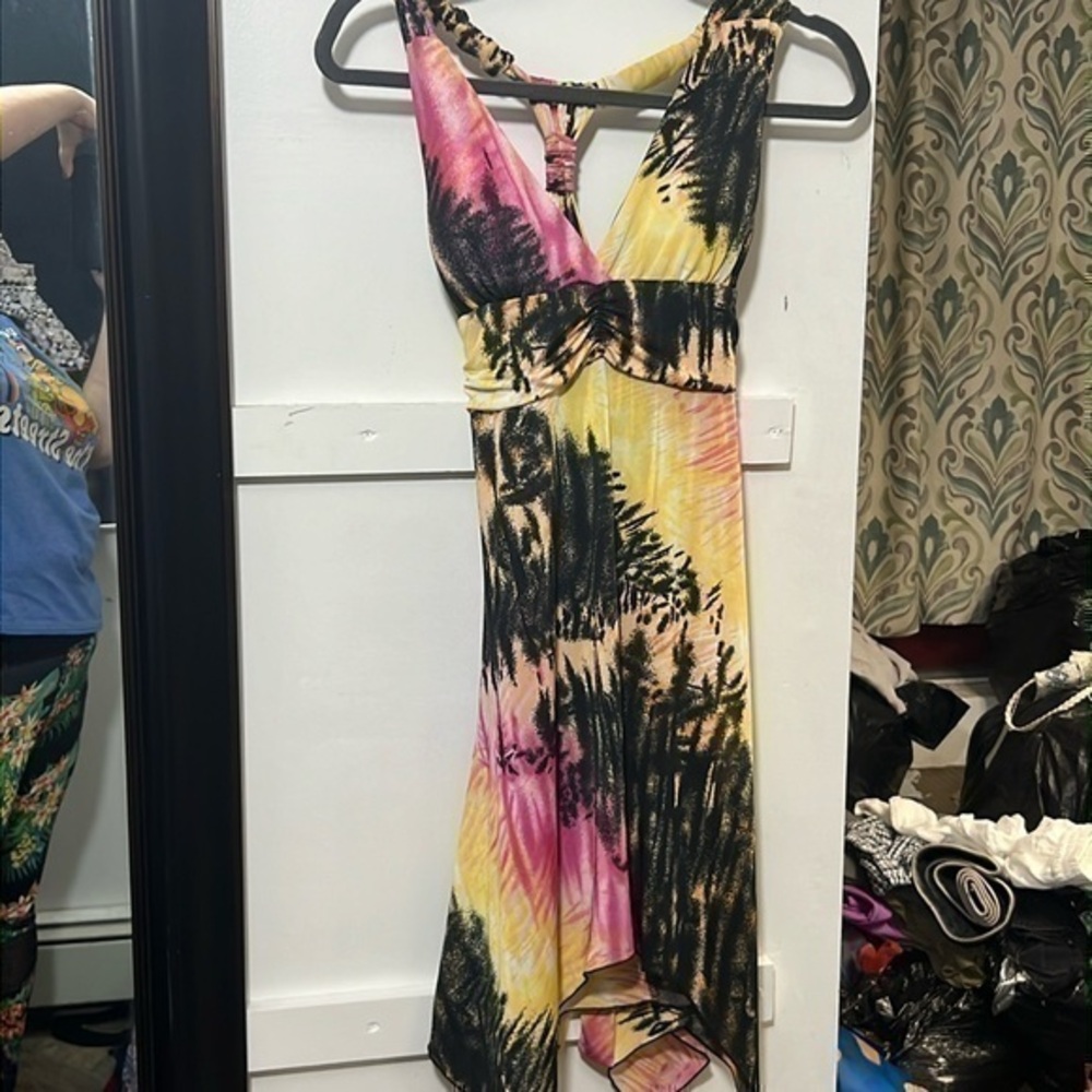 Fun summer, print tank top style dress with tie back size large